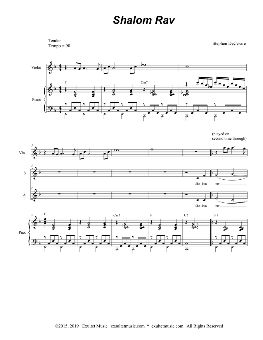 Shalom Rav (Duet for Soprano and Alto Solo) Alto Voice scores gallery preview page 2