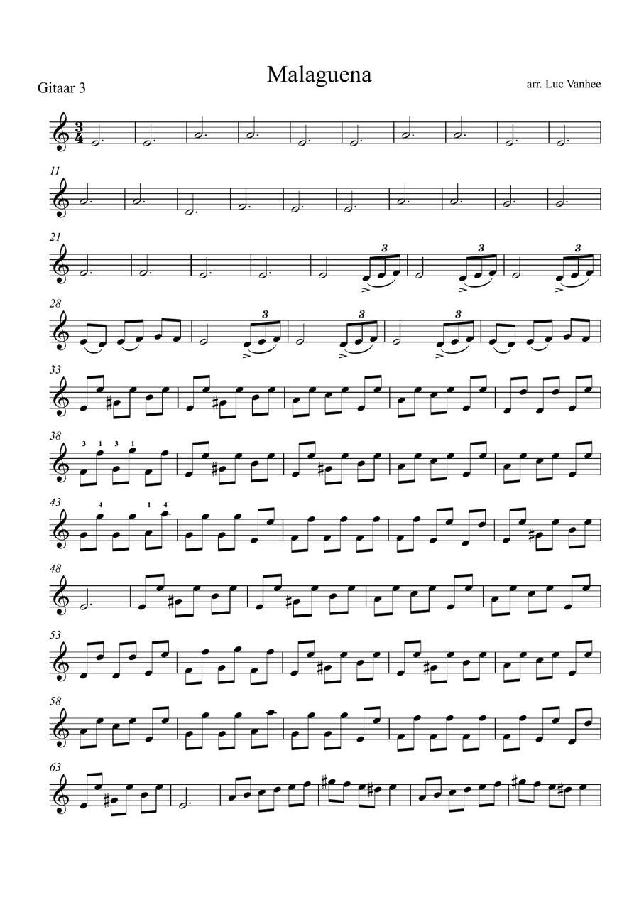 Malaguena guitar 3 Guitar Solo scores gallery preview page 1