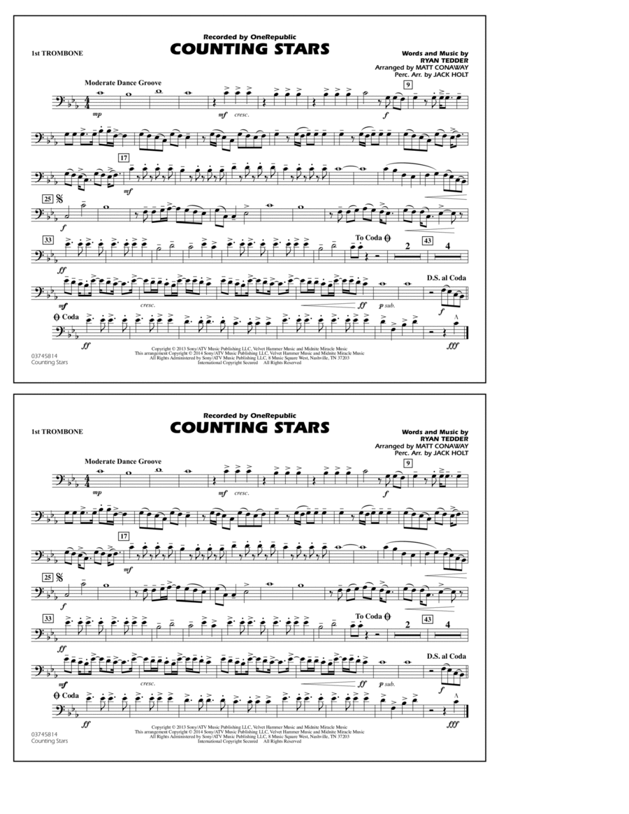 Counting Stars - 1st Trombone Marching Band scores gallery preview page 1