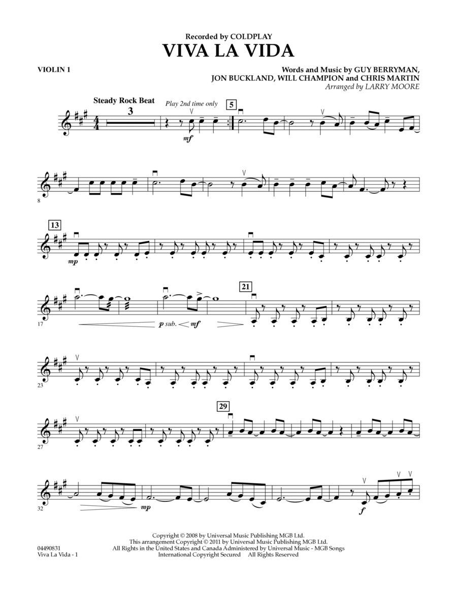 Viva La Vida - Violin 1 String Quartet scores gallery preview page 1