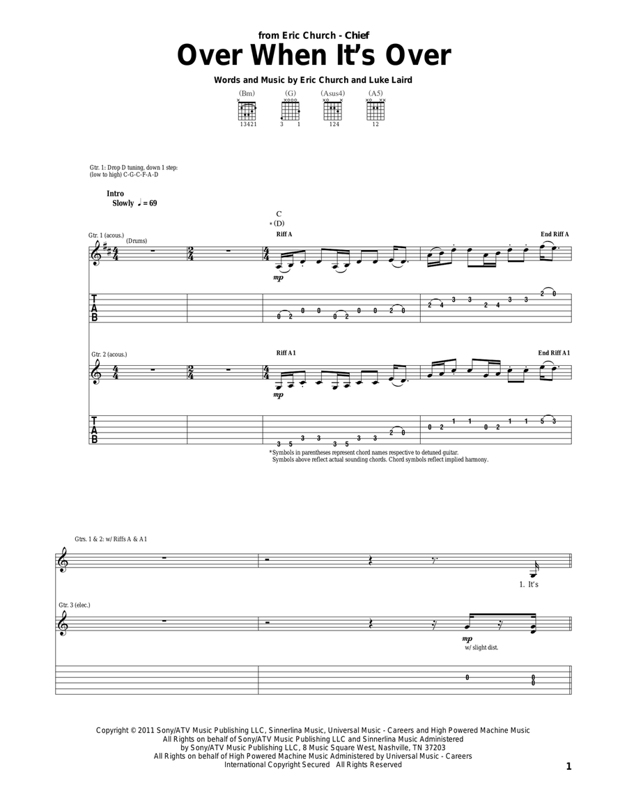 Over When It's Over Acoustic Guitar scores gallery preview page 1
