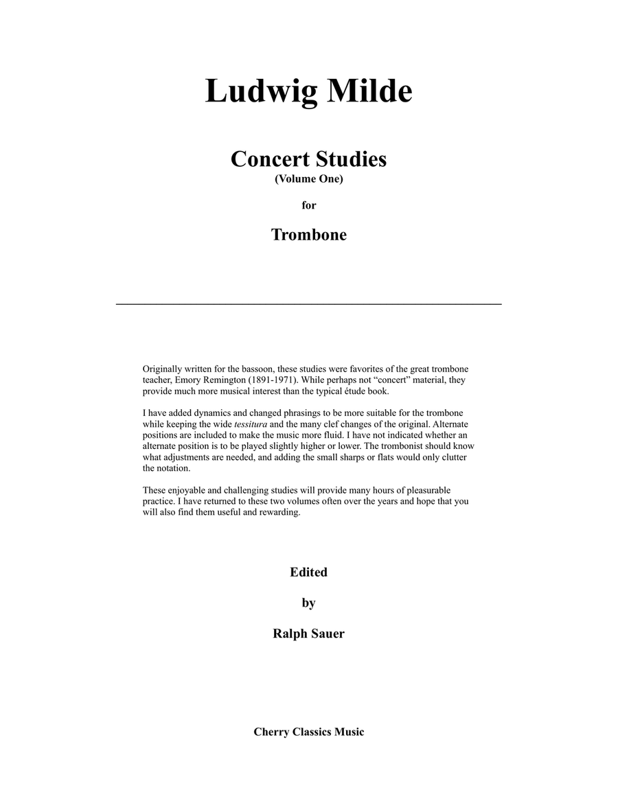 Milde Concert Studies for Trombone Volume 1 Trombone Solo scores gallery preview page 1
