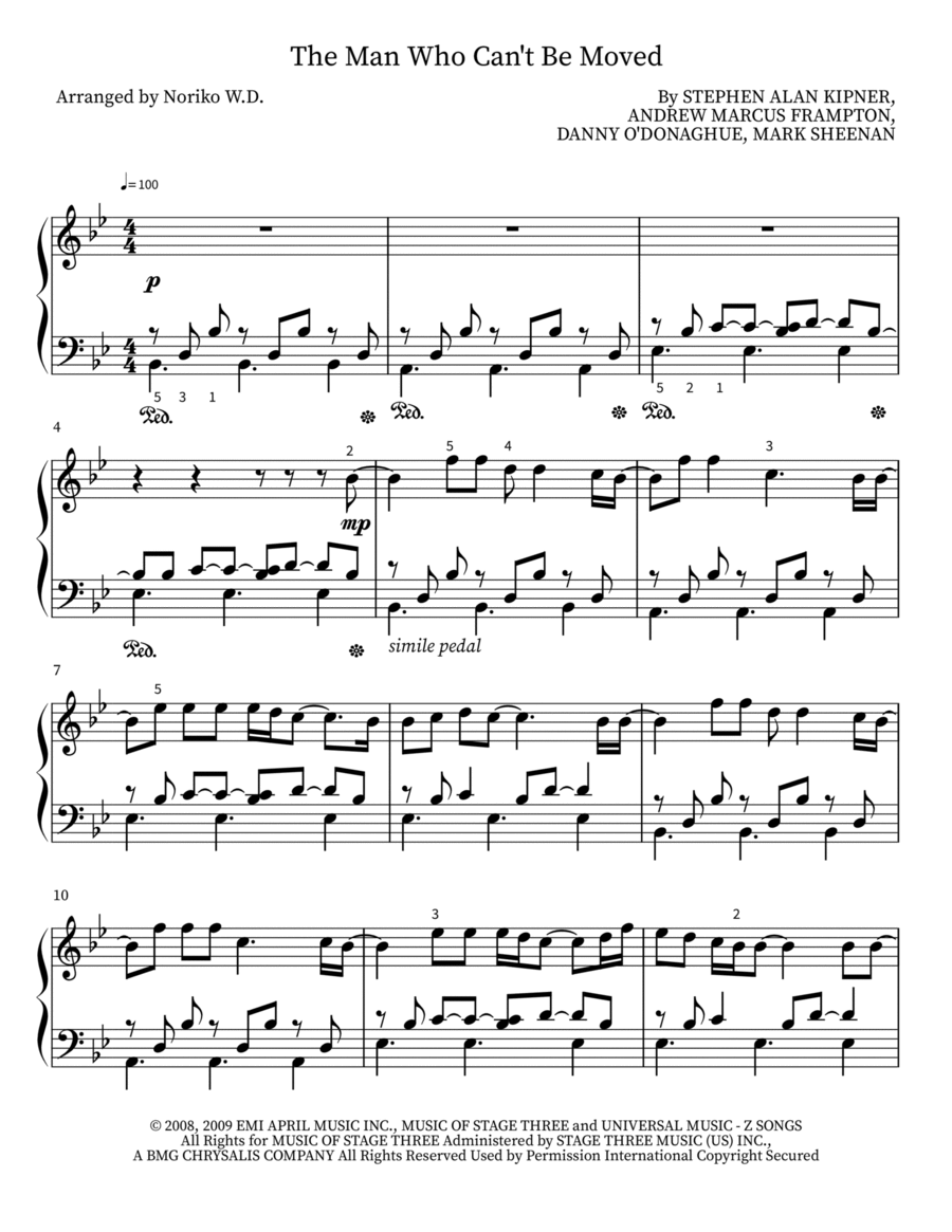 The Man Who Can't Be Moved Piano Solo scores gallery preview page 1