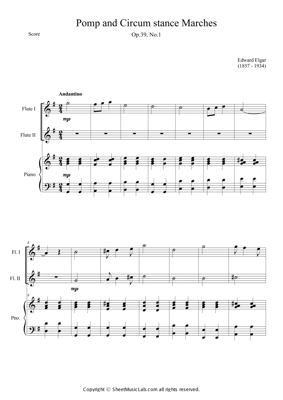 Pomp and Circumstance Marches Op.39 Flute Duet scores gallery preview page 1