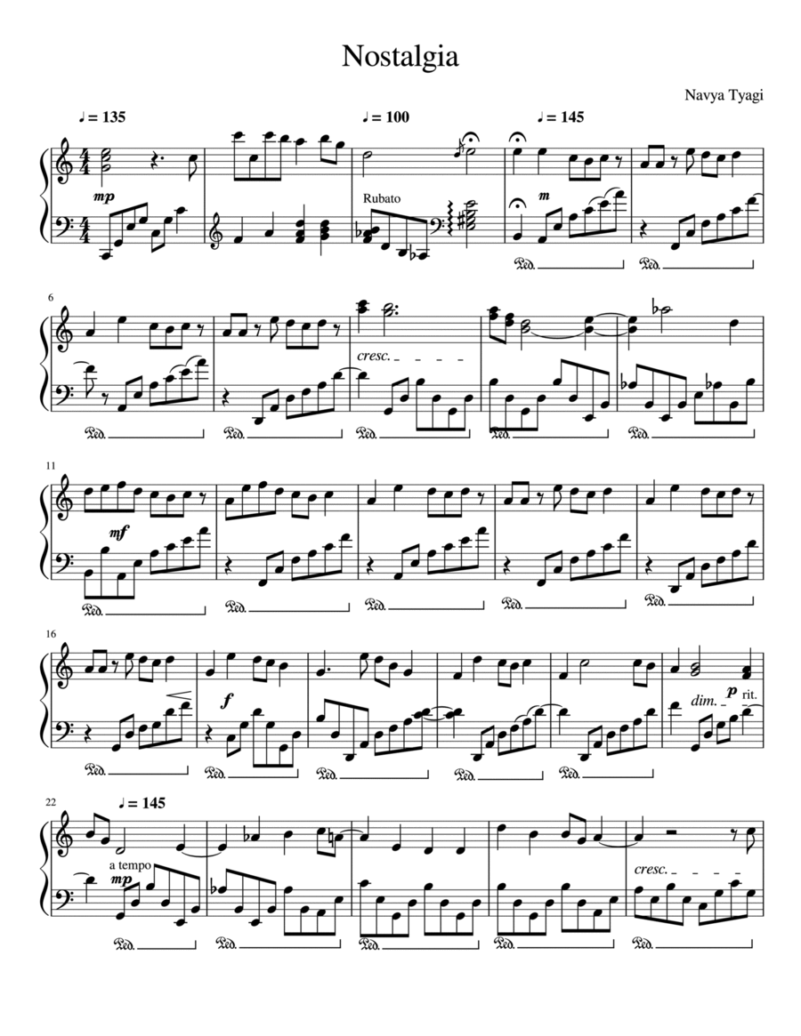 Nostalgia Piano Solo scores gallery preview page 1