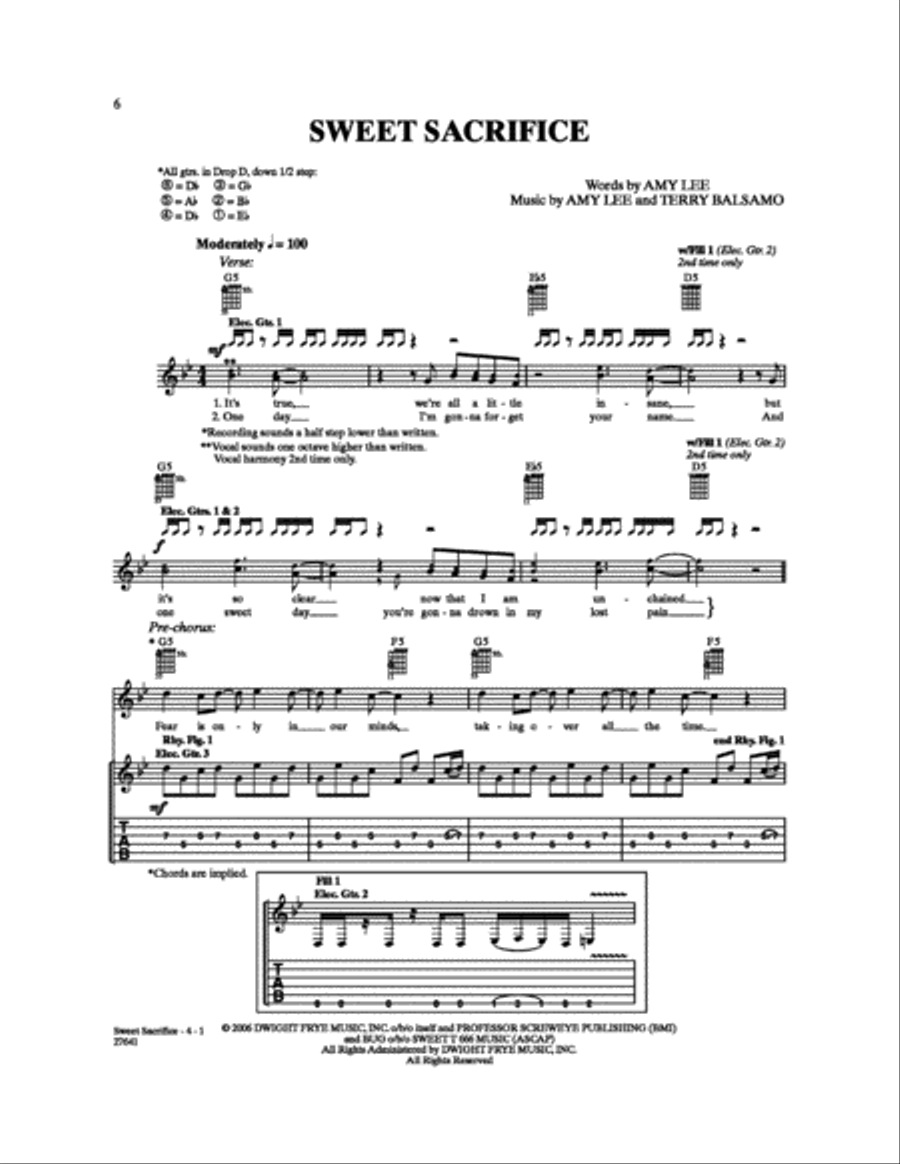 Sweet Sacrifice Electric Guitar scores gallery preview page 1