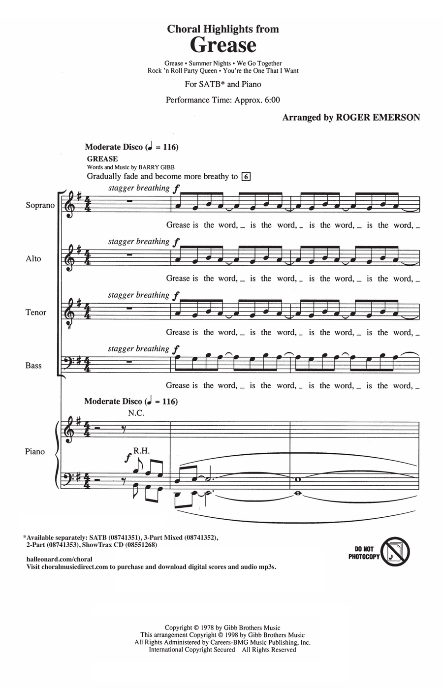 Choral Highlights from Grease 4-Part scores gallery preview page 1