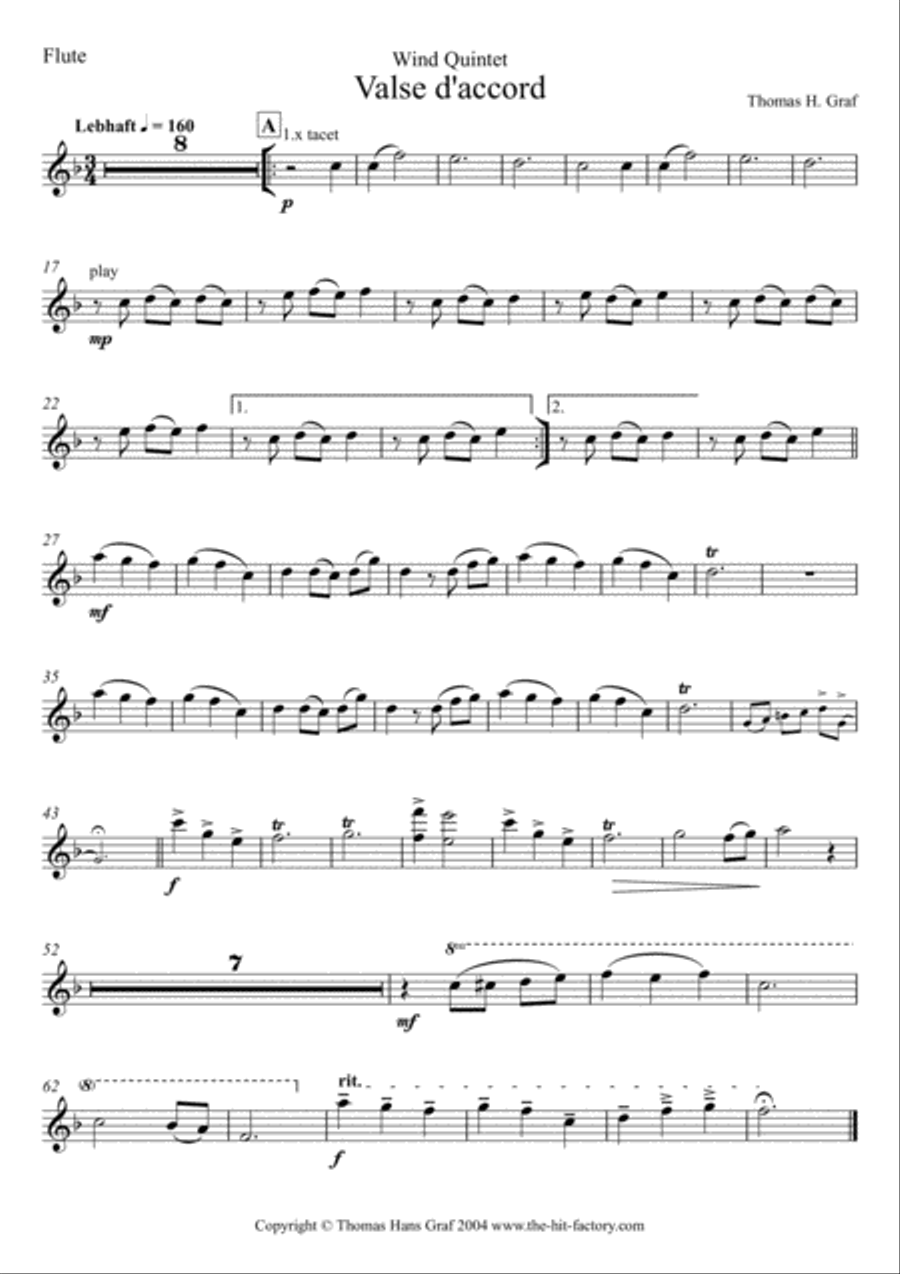 Valse daccord - romantic waltz - Wind Quintet Woodwind Quintet scores gallery preview page 5
