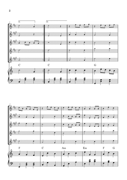 We Wish You a Merry Christmas for Sax Quintet & Piano • easy Christmas sheet music w/ chords image number null