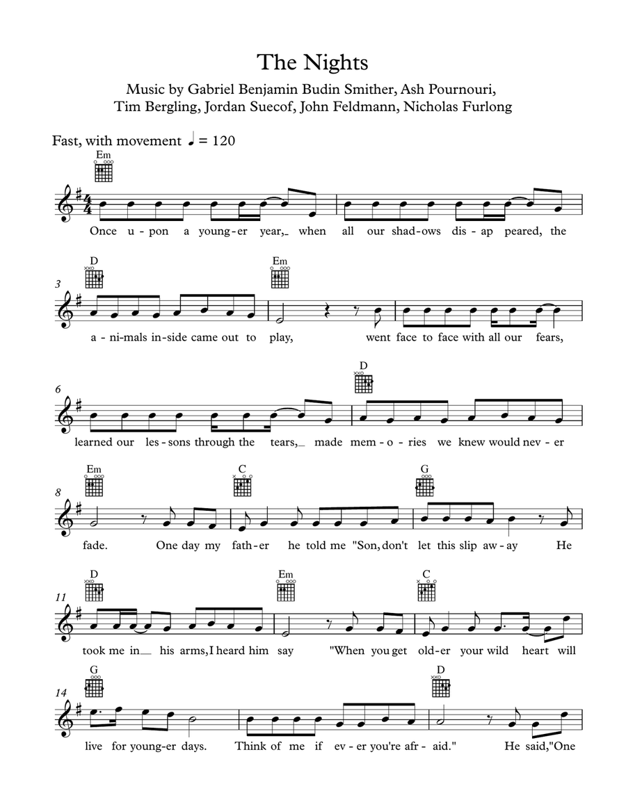 The Nights The Nights Piano, Vocal scores gallery preview page 1