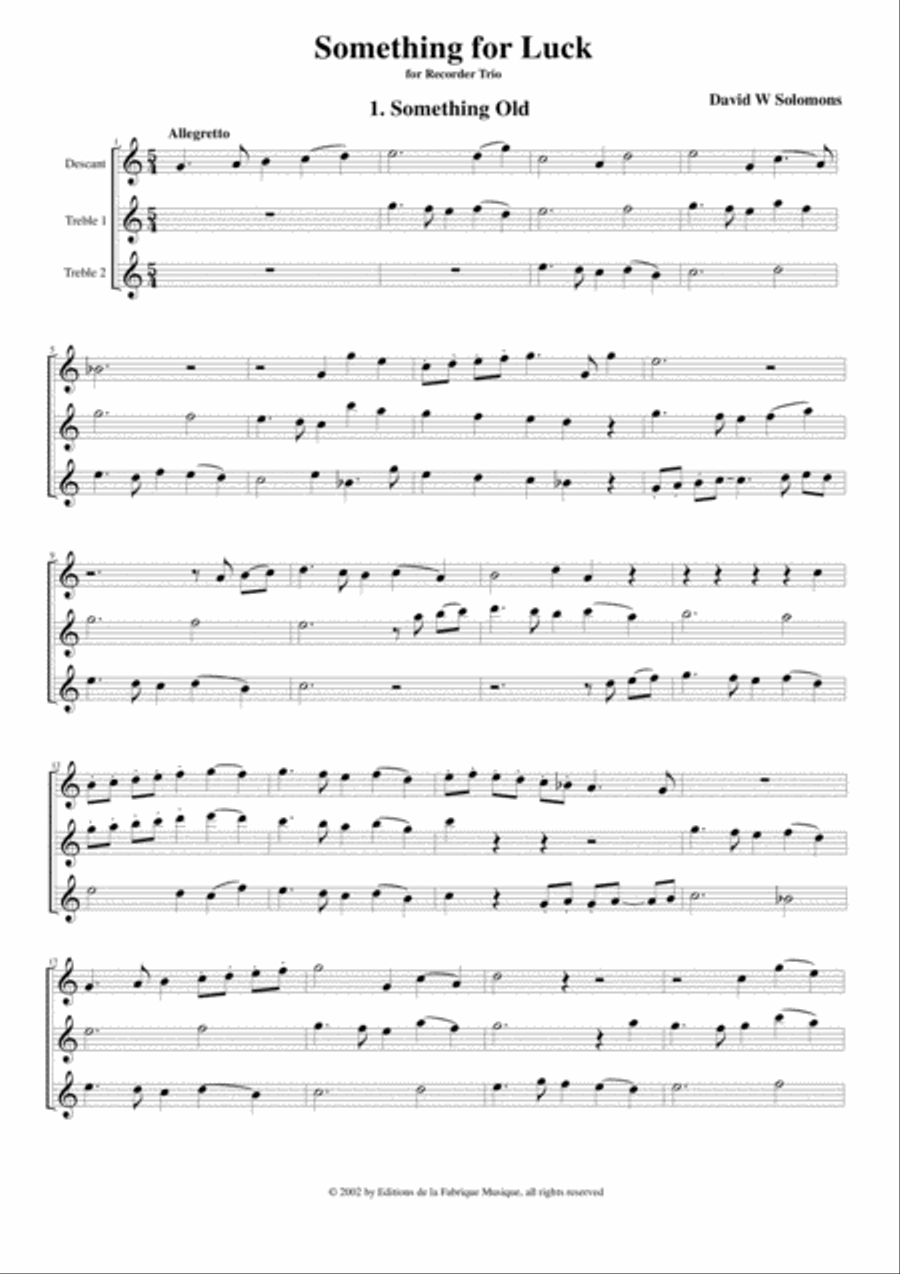 David Warin Solomons: Something for Luck for soprano recorder and two alto recorders Small Ensemble scores gallery preview page 2