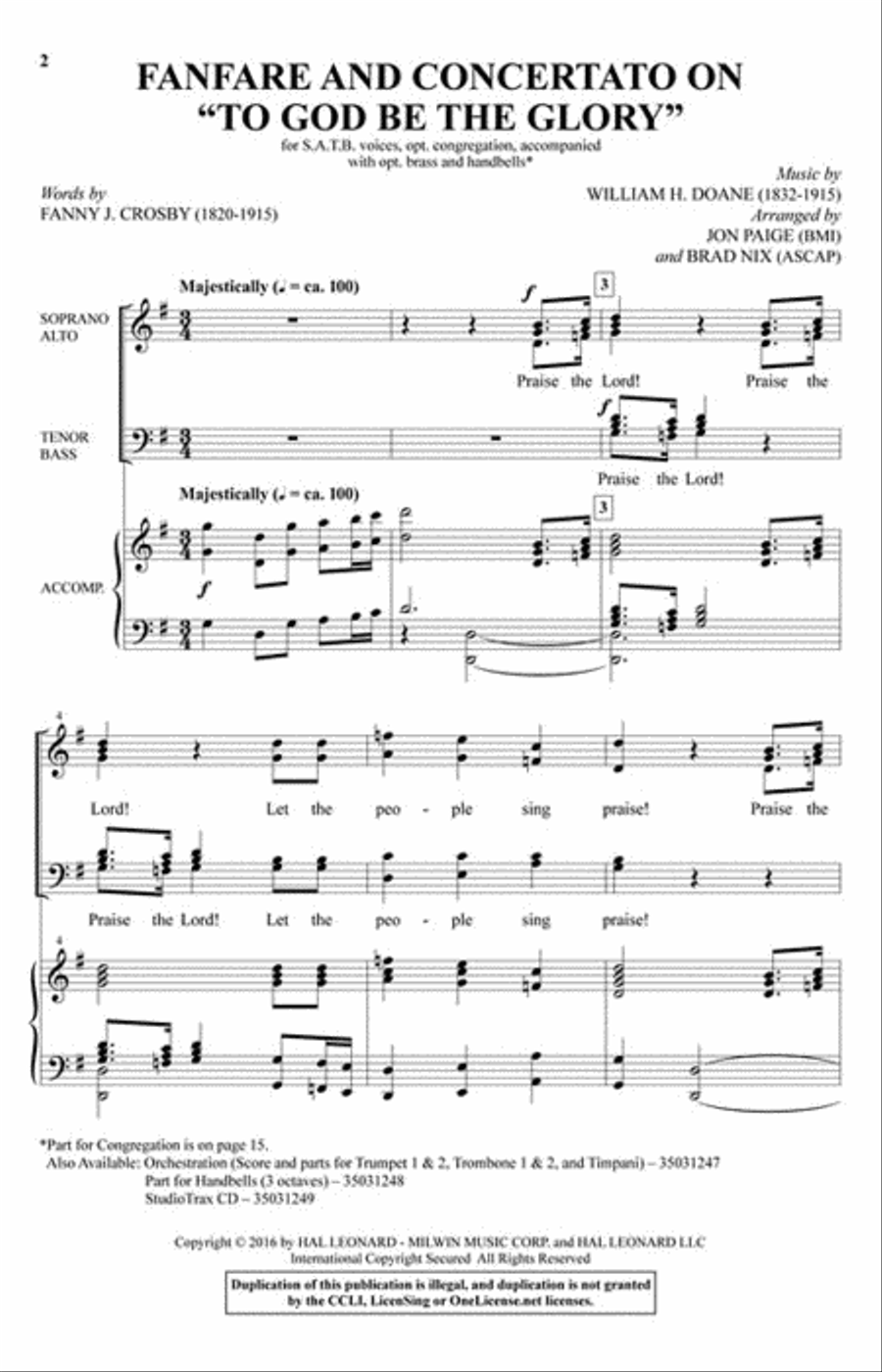 Fanfare and Concertato on “To God Be the Glory” 4-Part scores gallery preview page 2