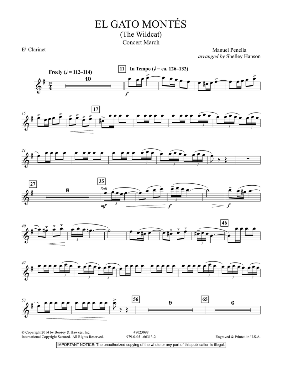 El Gato Montés (The Wild Cat) - Eb Clarinet Concert Band scores gallery preview page 1