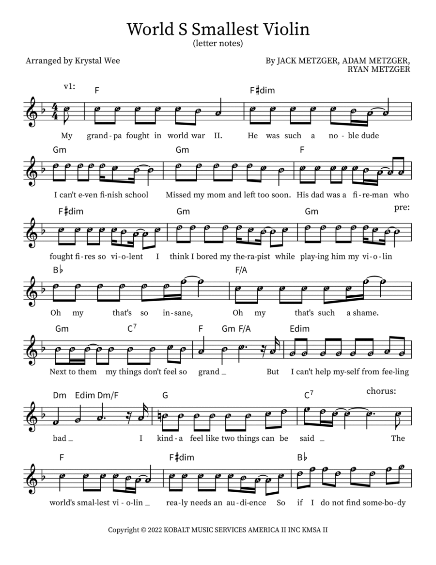 World S Smallest Violin World S Smallest Violin Violin scores gallery preview page 1