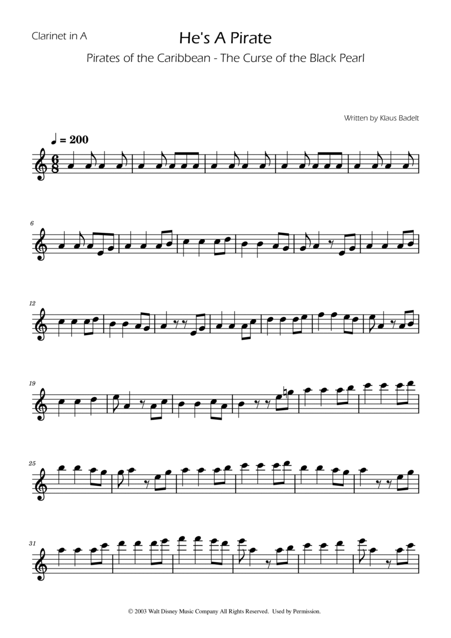 He's A Pirate A Clarinet scores gallery preview page 1