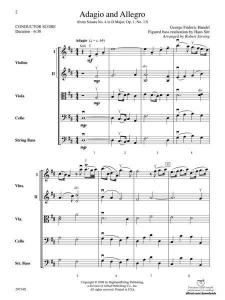 Adagio and Allegro (from Sonata No. 4 in D major, Op. 1, No. 13) (score only) image number null