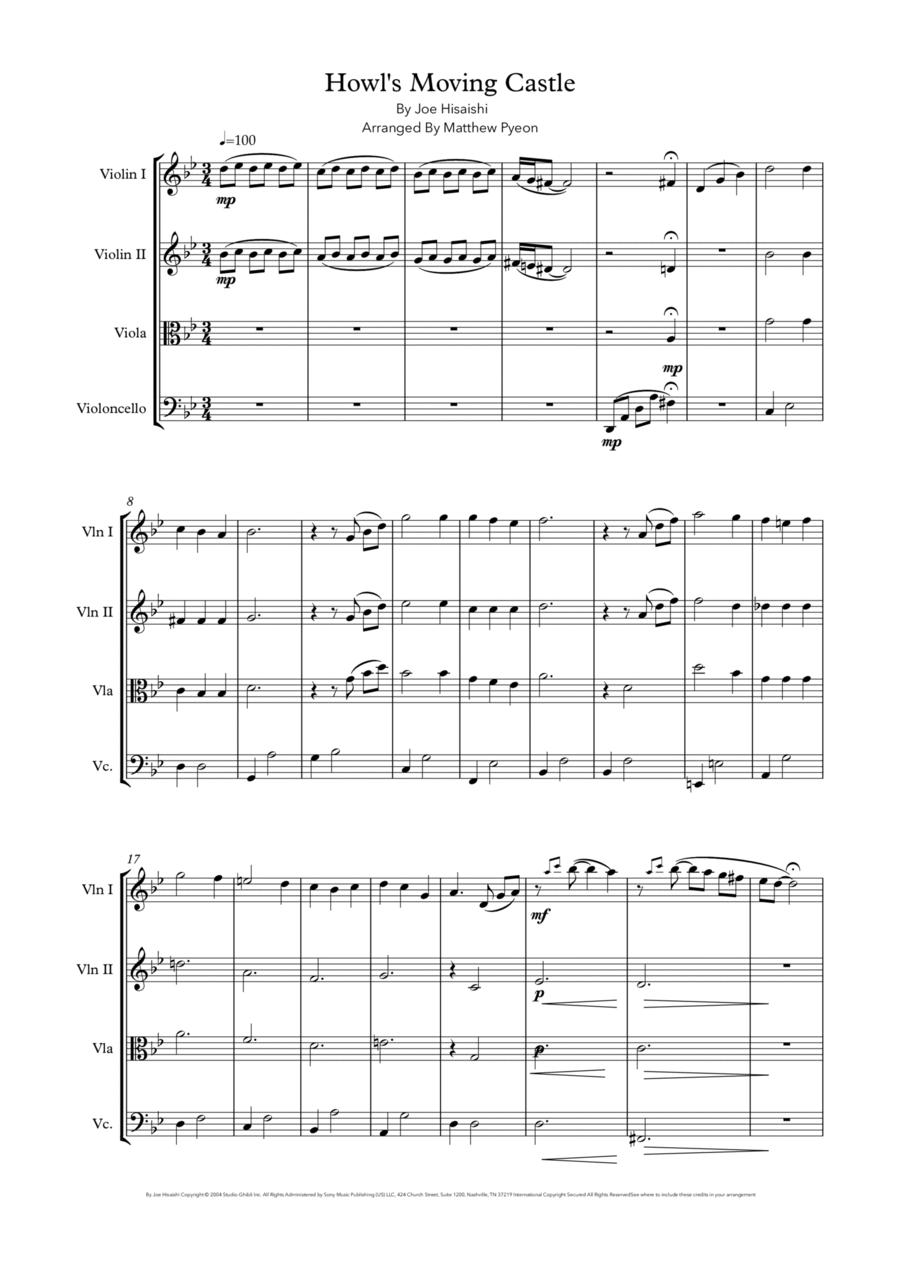 Howl's Moving Castle String Quartet scores gallery preview page 1