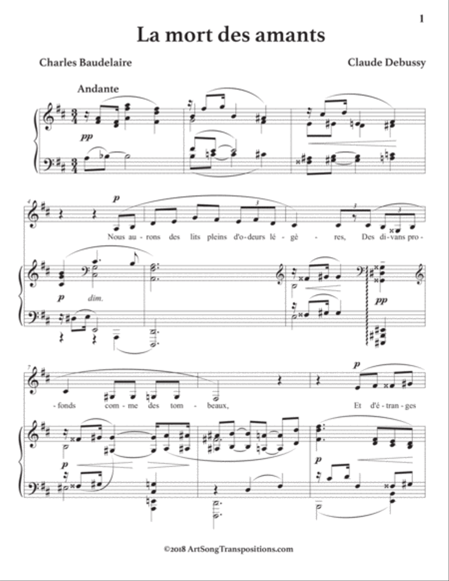 DEBUSSY: La mort des amants (transposed to D major) Voice scores gallery preview page 2