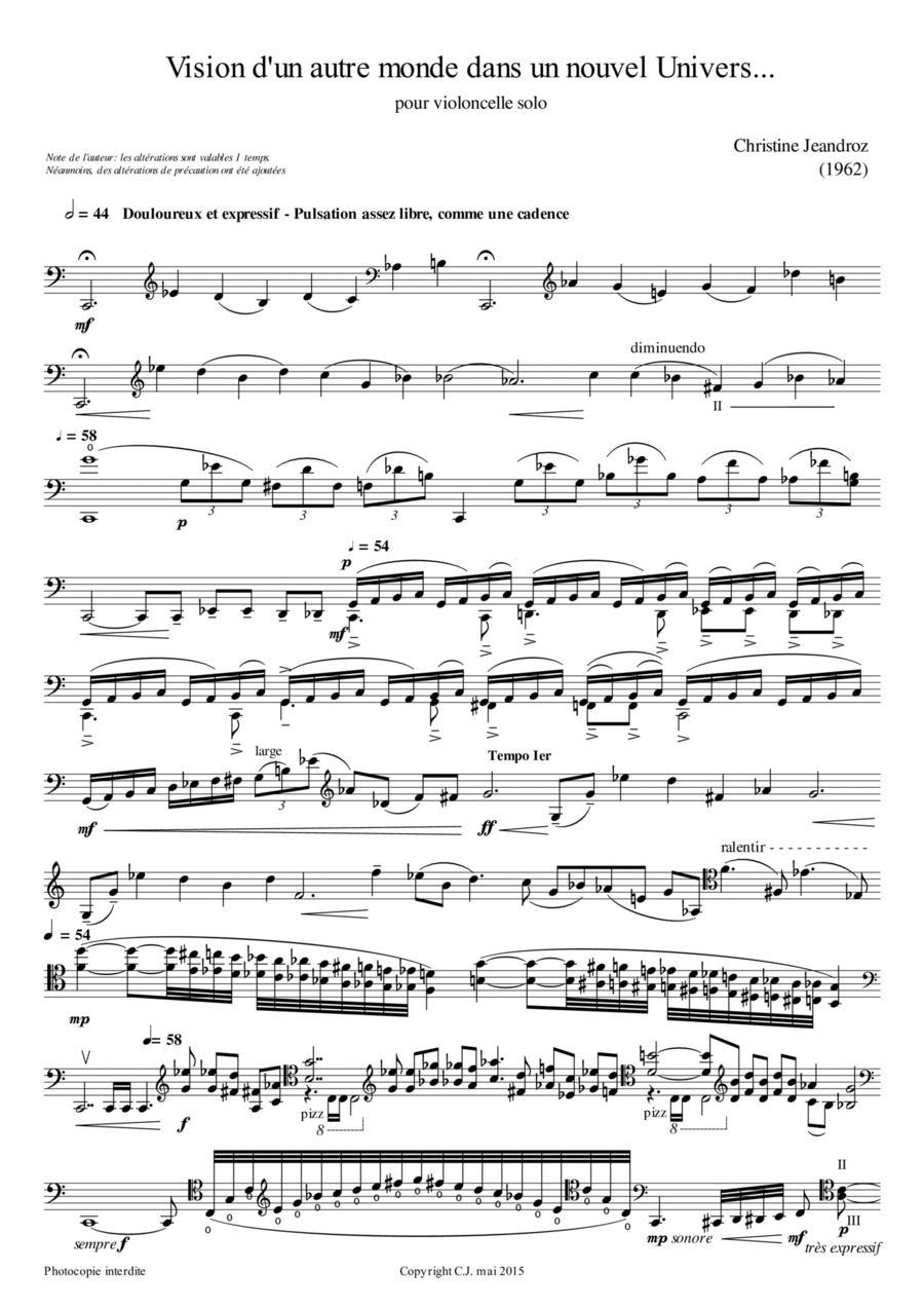 Vision d'un autre monde dans un nouvel Univers... Cello Solo scores gallery preview page 1