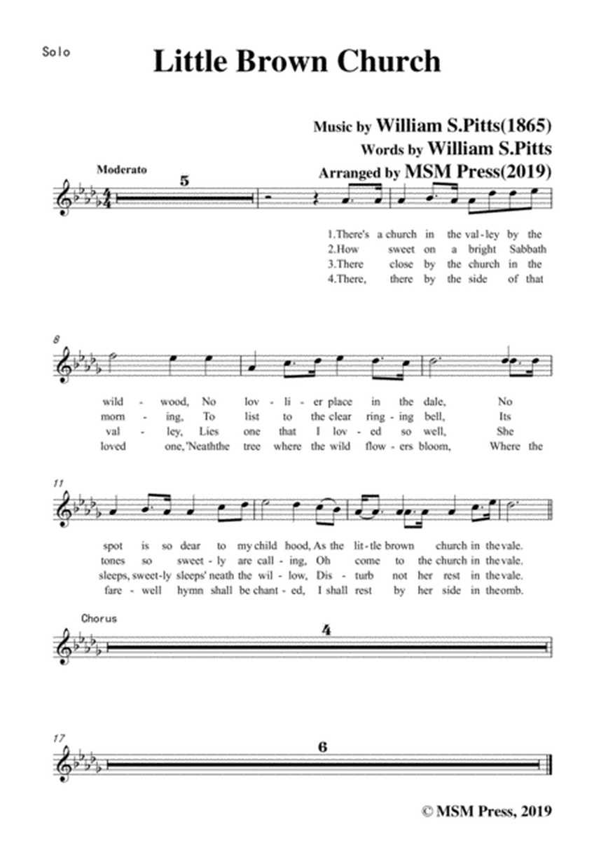 William S. Pitts-Little Brown Church,in D flat Major,for Voice and Piano image number null