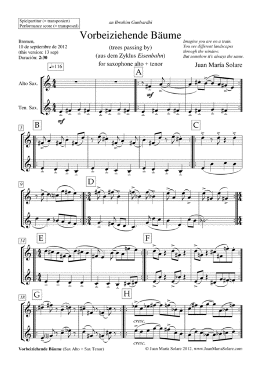 Vorbeiziehende Bäume [Trees Passing By - 2 Sax] Woodwind Ensemble scores gallery preview page 4