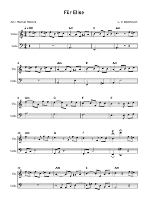 Fur Elise - Beethoven Violin and Cello (Score and Chords) v1