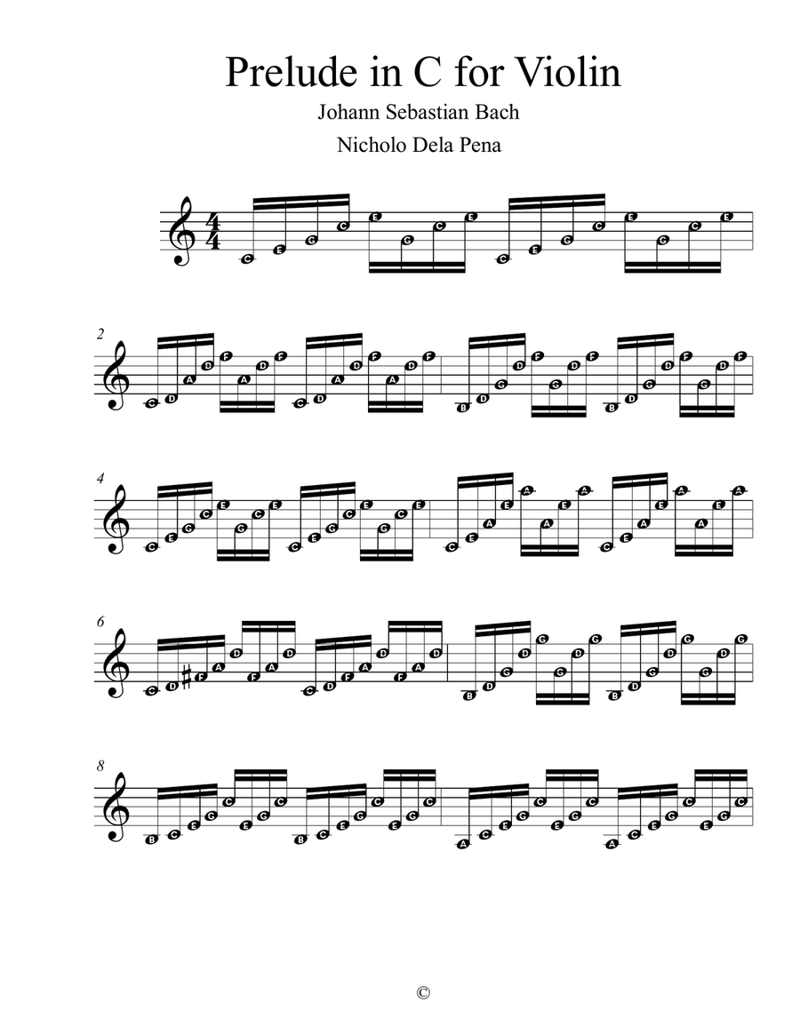 Prelude in C Bach for Violin Violin Solo scores gallery preview page 1
