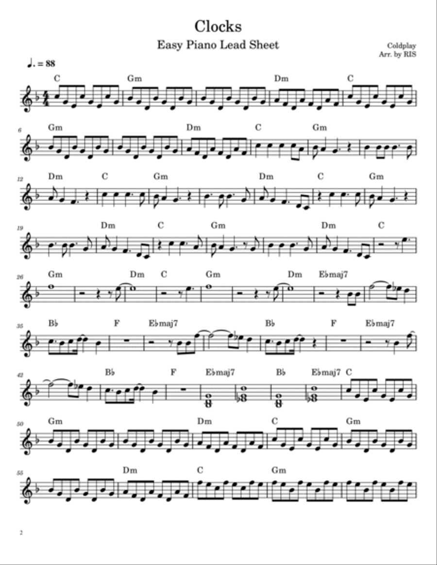 Clocks Easy Piano scores gallery preview page 2