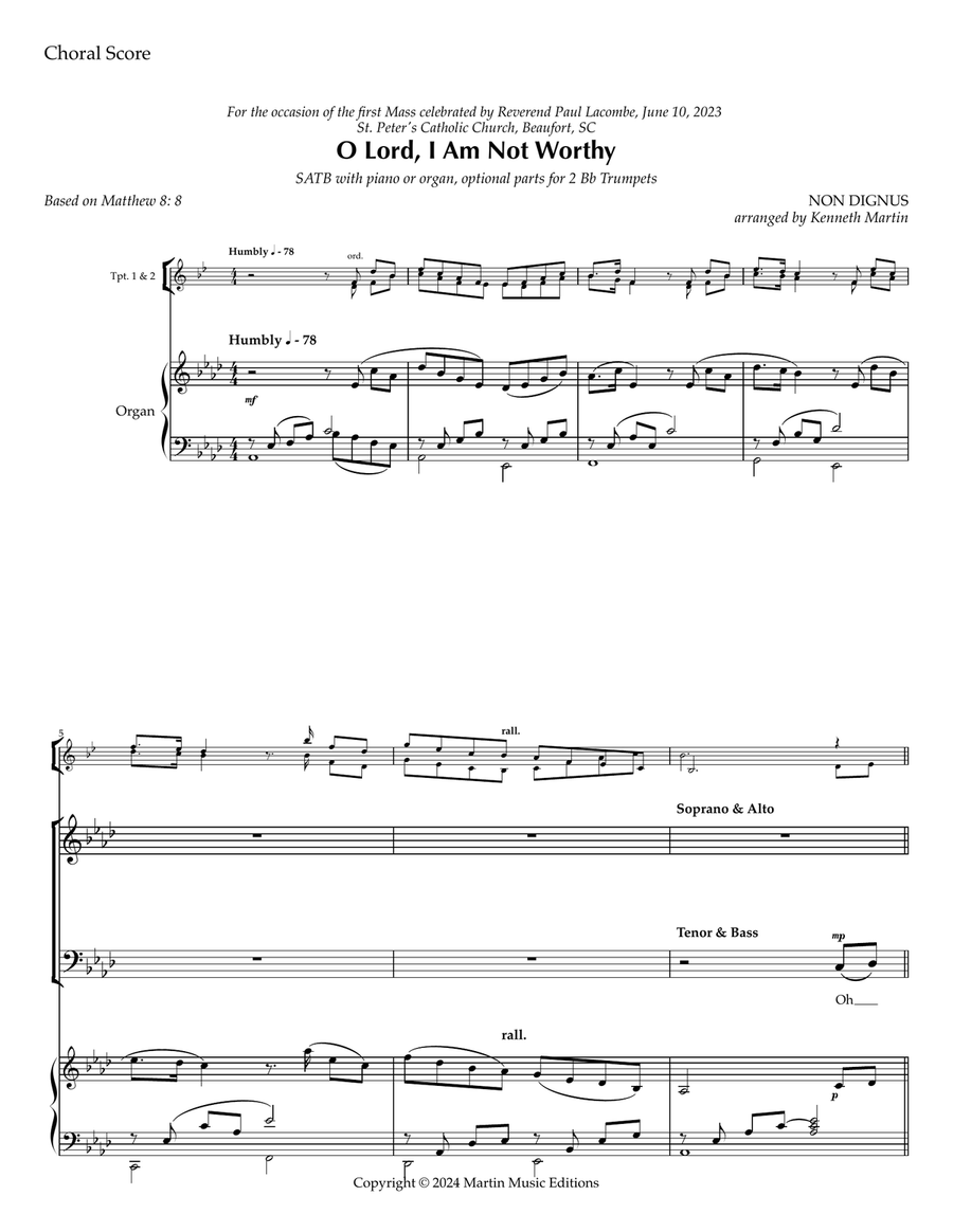 Festive Hymns: O Lord, I Am Not Worthy - NON DIGNUS 4-Part scores gallery preview page 2