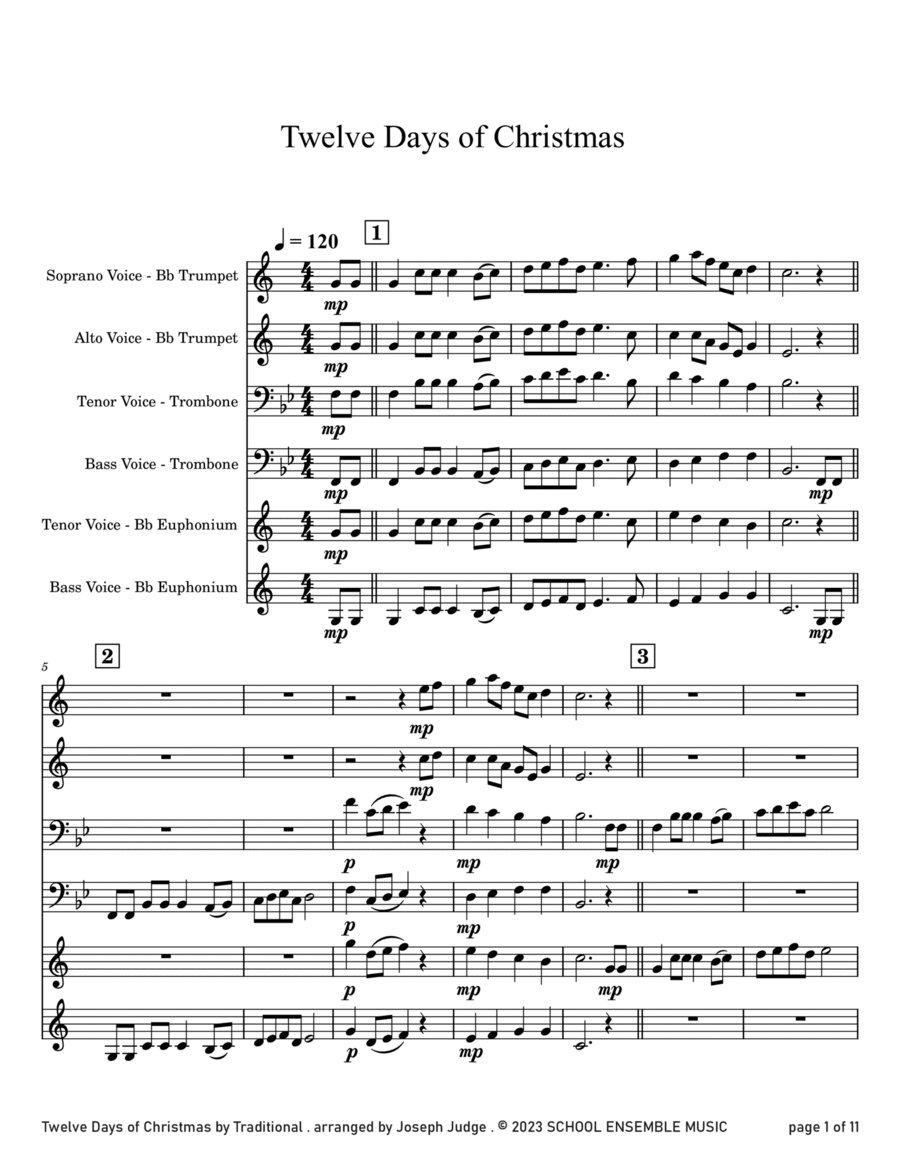 Twelve Days Of Christmas for Brass Quartet in Schools Brass Quartet scores gallery preview page 1