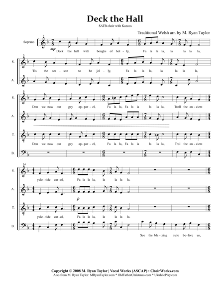 Deck the Halls : a Mixed Meter arrangement for SATB Acapella Choir or Caroling Quartet image number null