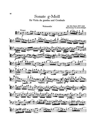 Sonata in G minor for Viola da Gamba, BWV 1029 (Transcribed For Cello and Piano)