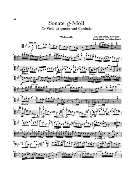 Sonata in G minor for Viola da Gamba, BWV 1029 (Transcribed For Cello and Piano)
