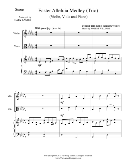 EASTER ALLELUIA MEDLEY (Trio – Violin, Viola and Piano) Score and Parts image number null