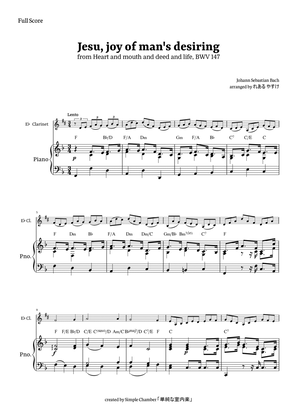 Jesu, Joy of Man’s Desiring for E-flat Clarinet with Piano by Bach BWV 147