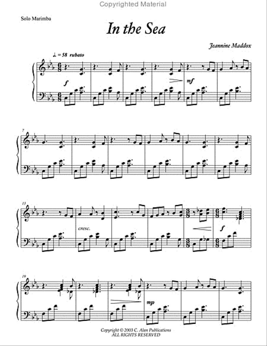 In the Sea (solo marimba) Percussion Ensemble scores gallery preview page 2