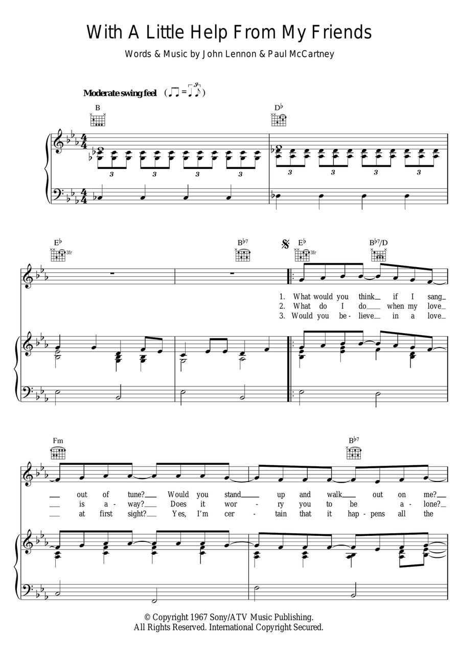 With A Little Help From My Friends Piano, Vocal scores gallery preview page 1