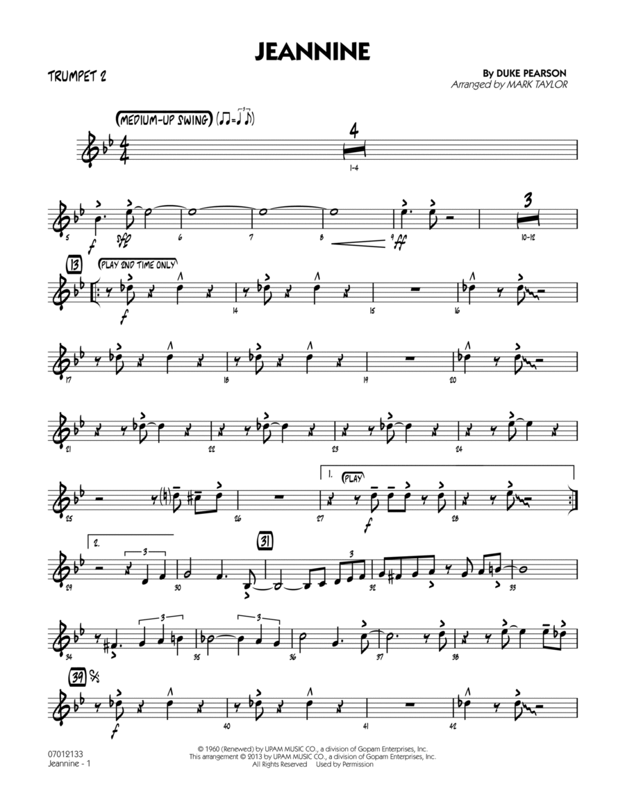 Jeannine - Trumpet 2 Jeannine - Trumpet 2 Jazz Ensemble scores gallery preview page 1