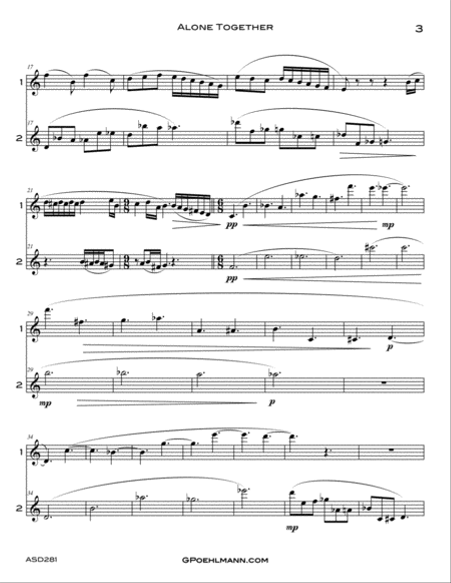 ALONE TOGETHER - original composition for SAXOPHONE DUET (any 2 like instruments) Woodwind Duet scores gallery preview page 2