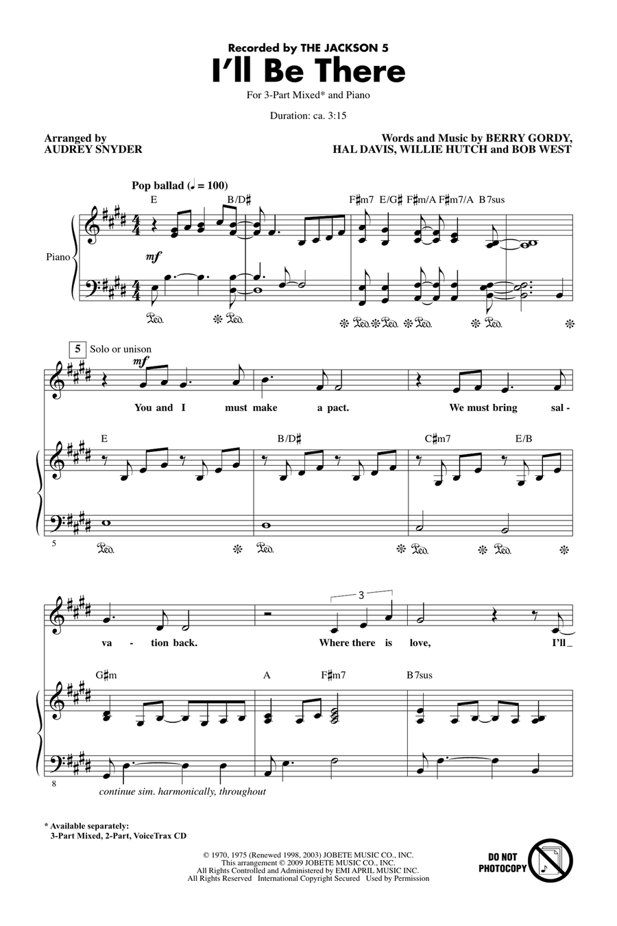 I'll Be There (arr. Audrey Snyder) 3-Part scores gallery preview page 1