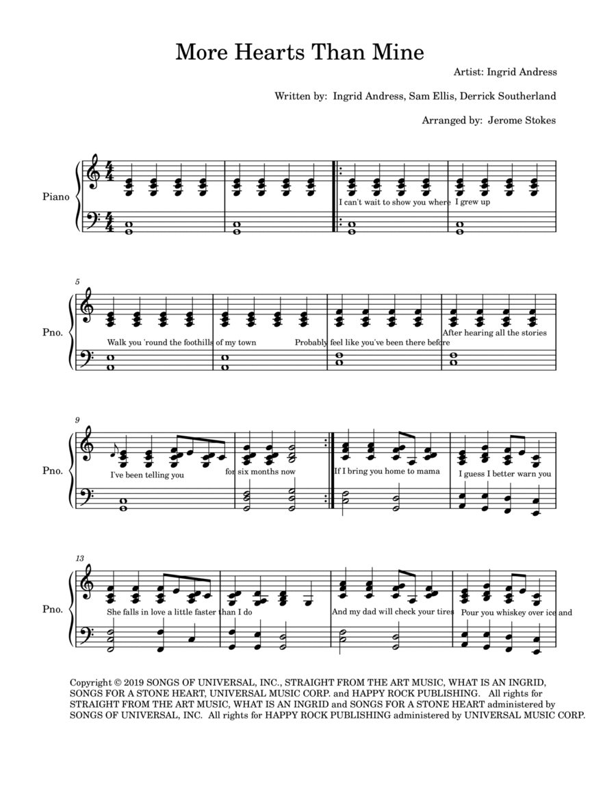 More Hearts Than Mine Easy Piano scores gallery preview page 1