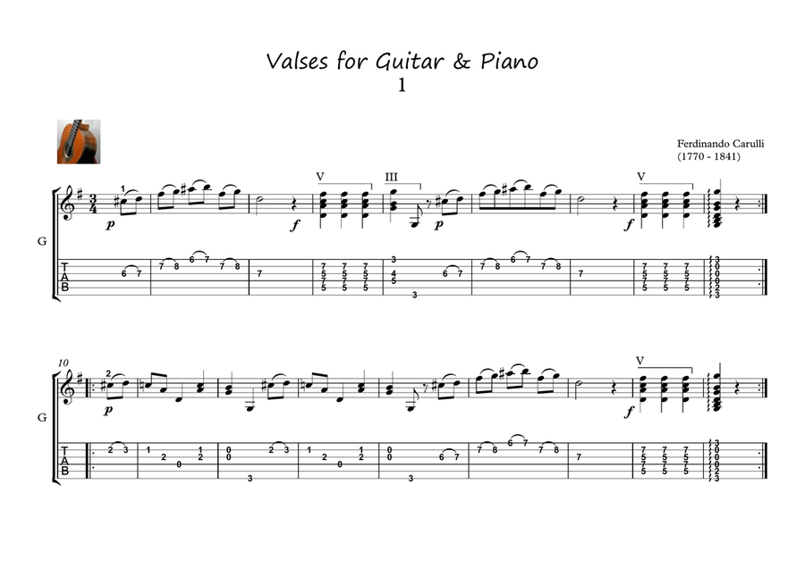 Valses for Guitar and Piano duet by Carulli Acoustic Guitar scores gallery preview page 6