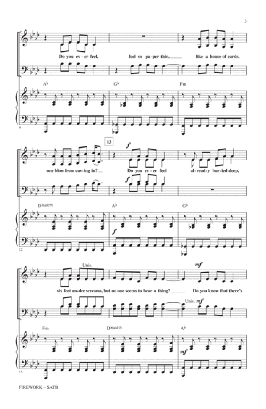 Firework (adapted by Mark Brymer) 4-Part scores gallery preview page 2