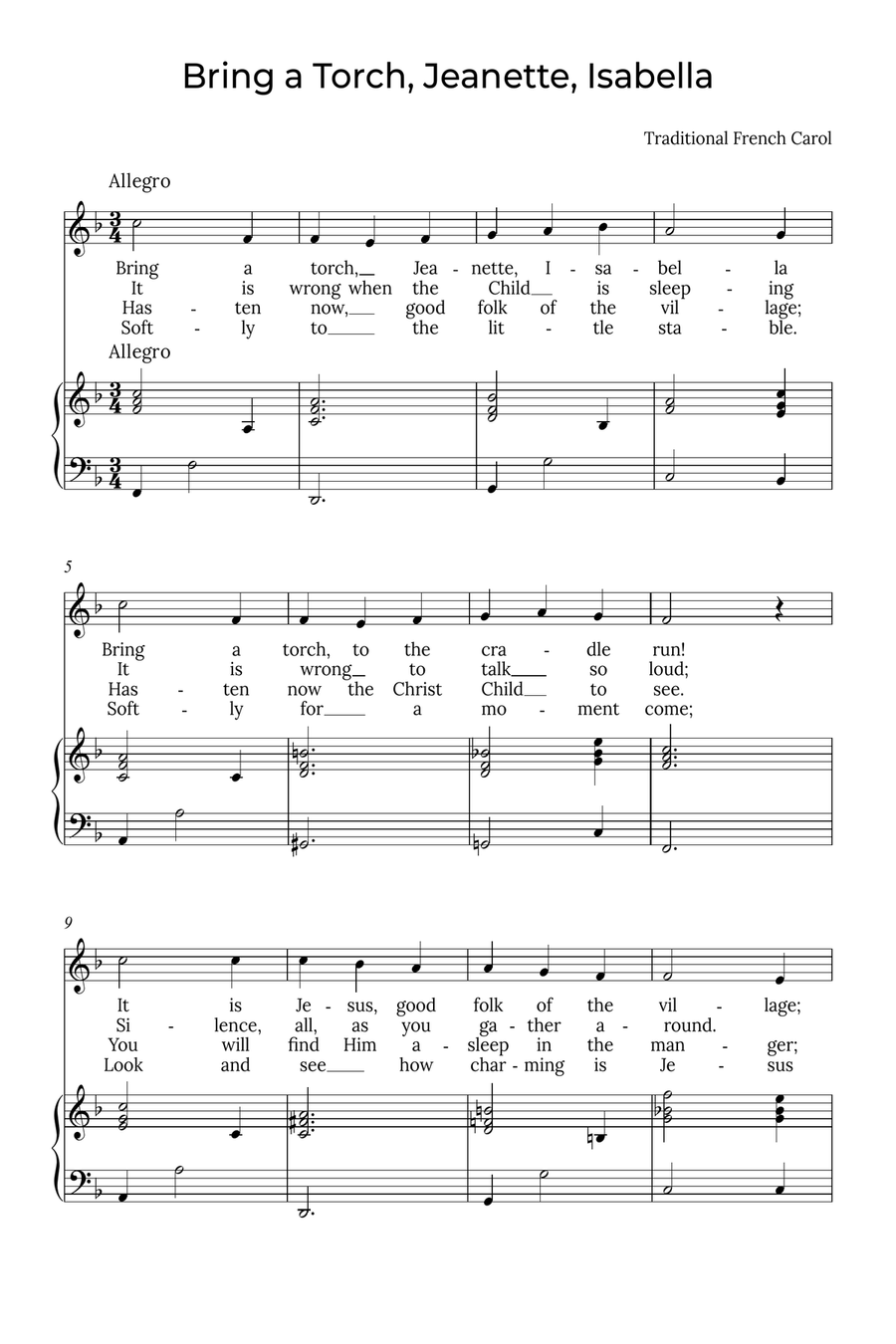 Bring a Torch, Isabella - Sobrano in F, Jeanette Soprano Voice scores gallery preview page 1