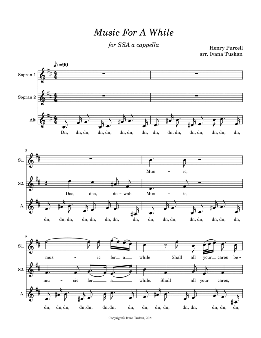 Music for a while, for SSA a cappella SSA scores gallery preview page 1