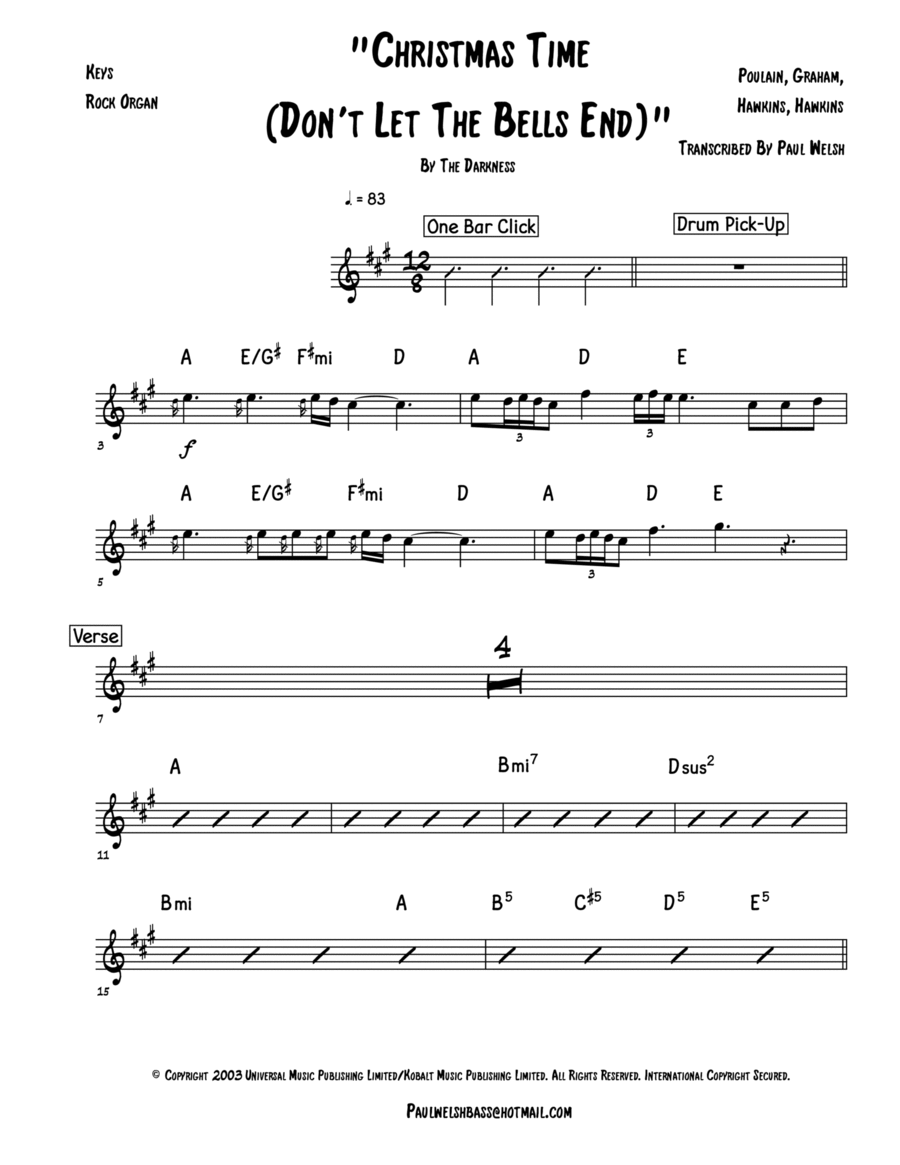 Christmas Time (don't Let The Bells End) Voice scores gallery preview page 1