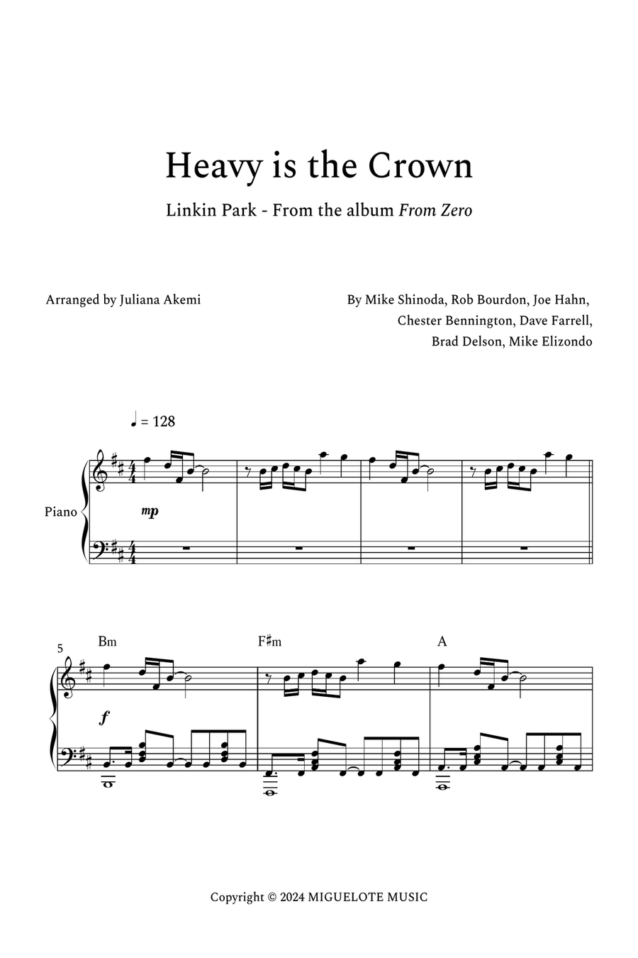 Heavy Is The Crown Piano Solo scores gallery preview page 1