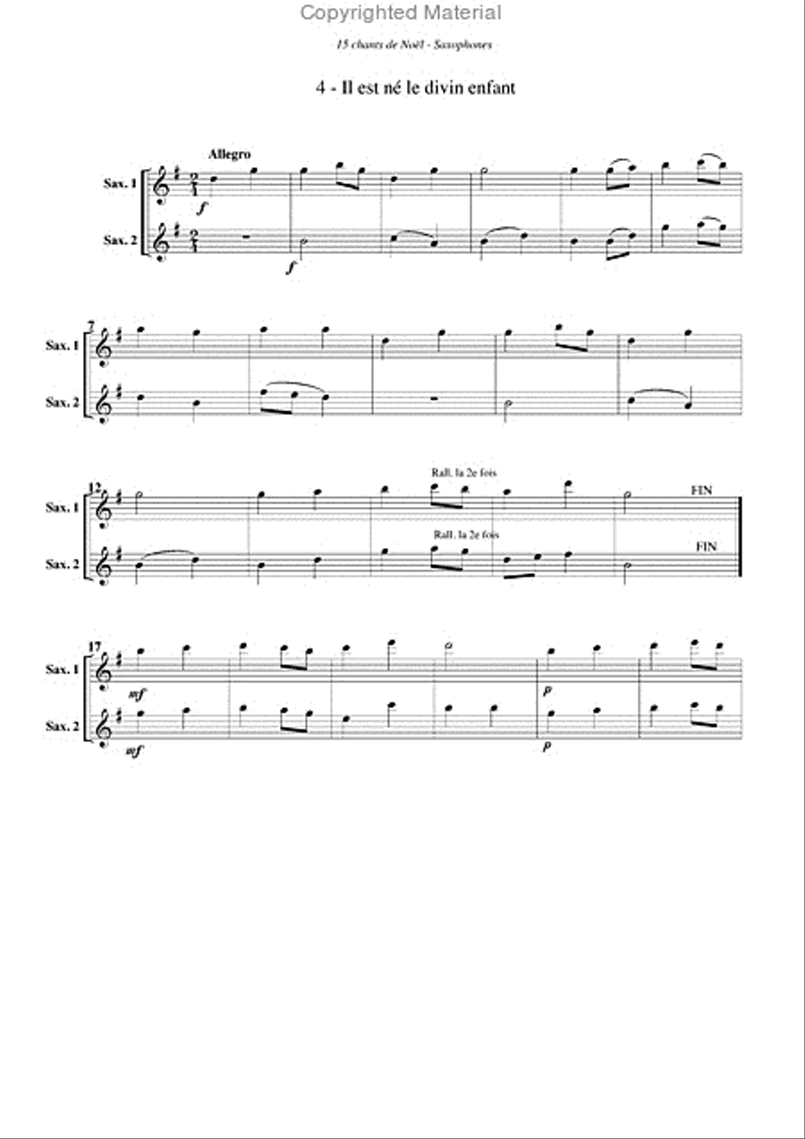 Chants de Noël (15), pour saxophone Saxophone Ensemble scores gallery preview page 5