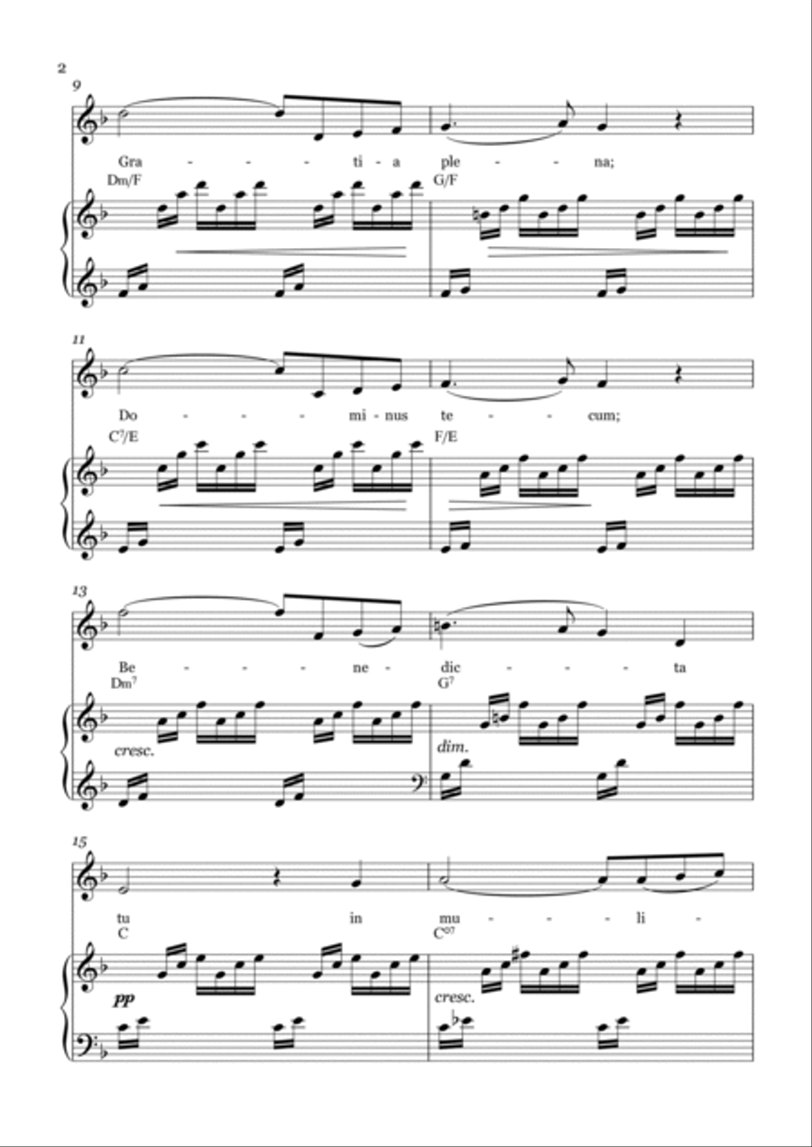 AVE MARIA - Bach/Gounod. For Soloist Contralto in F Major with Piano Accompaniment Piano scores gallery preview page 2