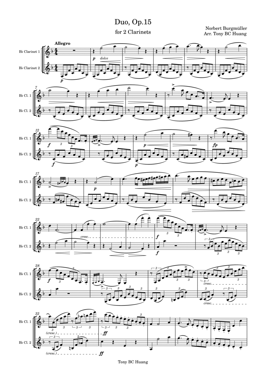 Duo Op.15 for 2 Clarinets Clarinet Duet scores gallery preview page 1